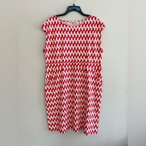 Boden Florrie Jersey Cotton Cap Sleeve Dress in Poppy Red/White, size 20-22R